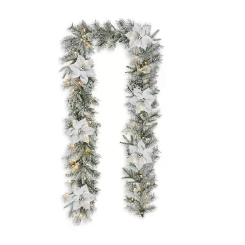 Glitzhome 9ft Pre-Lit Flocked Pine Christmas Indoor Garland
