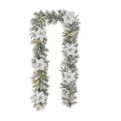 Glitzhome 9ft Pre-Lit Flocked Pine Christmas Indoor Garland
