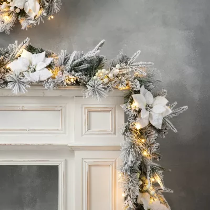 Glitzhome 9ft Pre-Lit Flocked Pine Christmas Indoor Garland