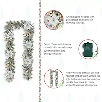 Glitzhome 9ft Pre-Lit Flocked Pine Christmas Indoor Garland