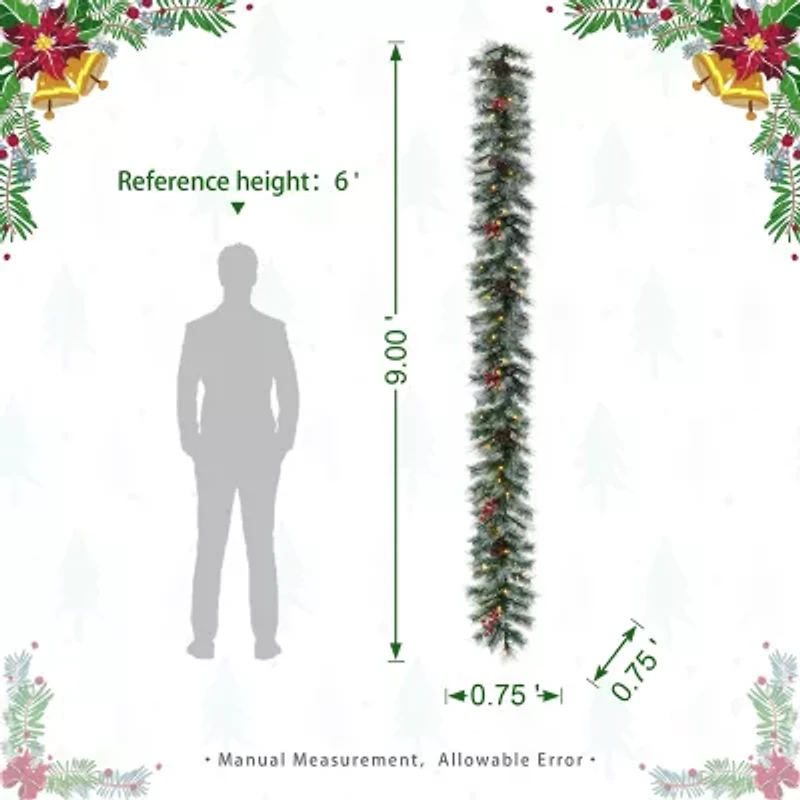 Glitzhome 9ft Pre-Lit Red Berries Christmas Indoor Garland