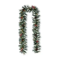 Glitzhome 9ft Pre-Lit Red Berries Christmas Indoor Garland