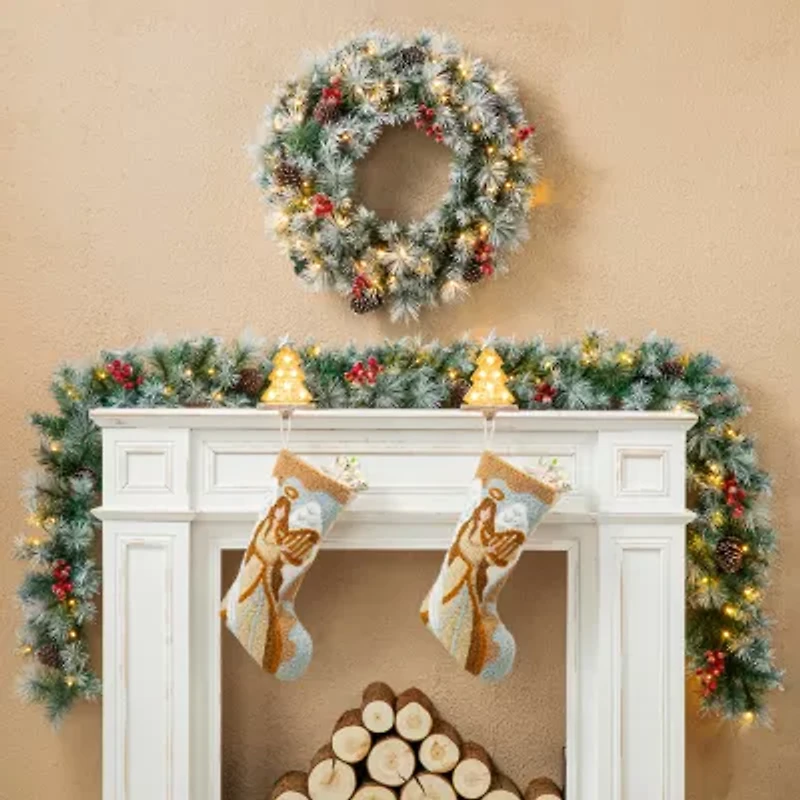 Glitzhome 9ft Pre-Lit Red Berries Christmas Indoor Garland