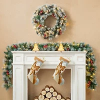 Glitzhome 9ft Pre-Lit Red Berries Christmas Indoor Garland
