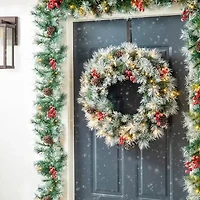 Glitzhome 9ft Pre-Lit Red Berries Christmas Indoor Garland