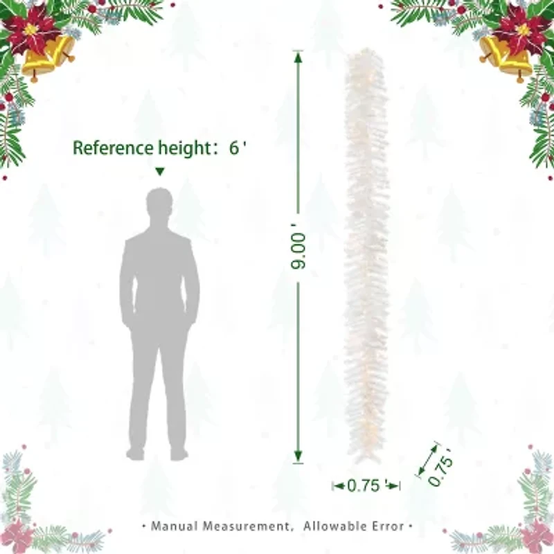 Glitzhome 9ft Pre-Lit White Pine Christmas Indoor Garland