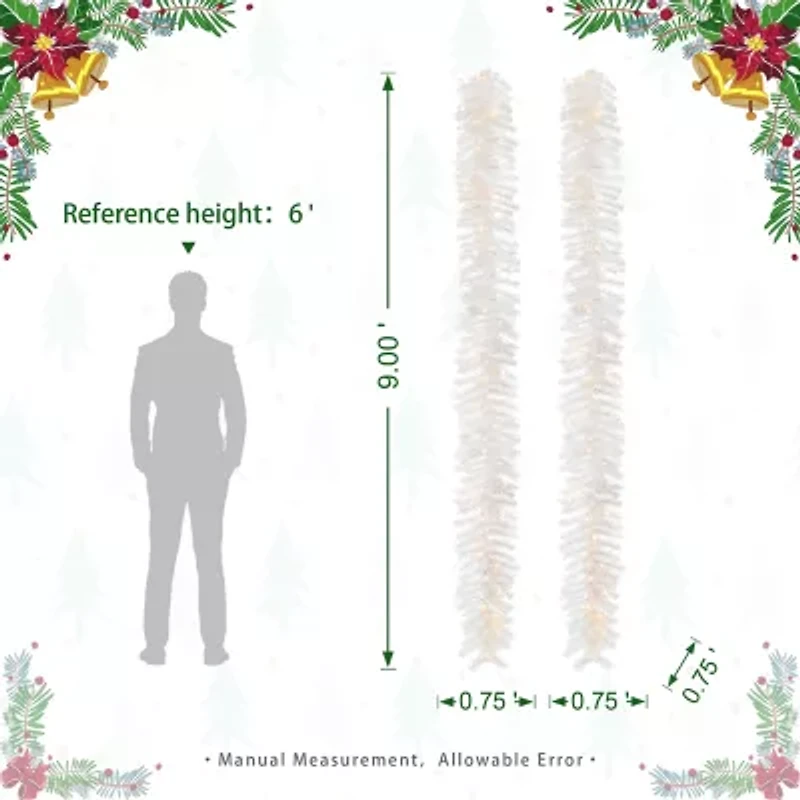 Glitzhome 2pc 9ft Pre-Lit White Pine Indoor Christmas Garland