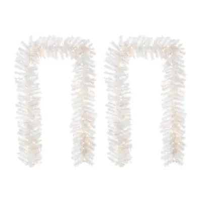 Glitzhome 2pc 9ft Pre-Lit White Pine Indoor Christmas Garland