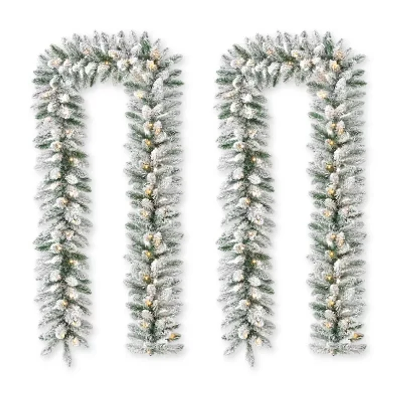 Glitzhome 2pc 6ft Pre-Lit Flocked Indoor Christmas Garland