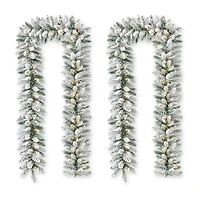 Glitzhome 2pc 6ft Pre-Lit Flocked Indoor Christmas Garland