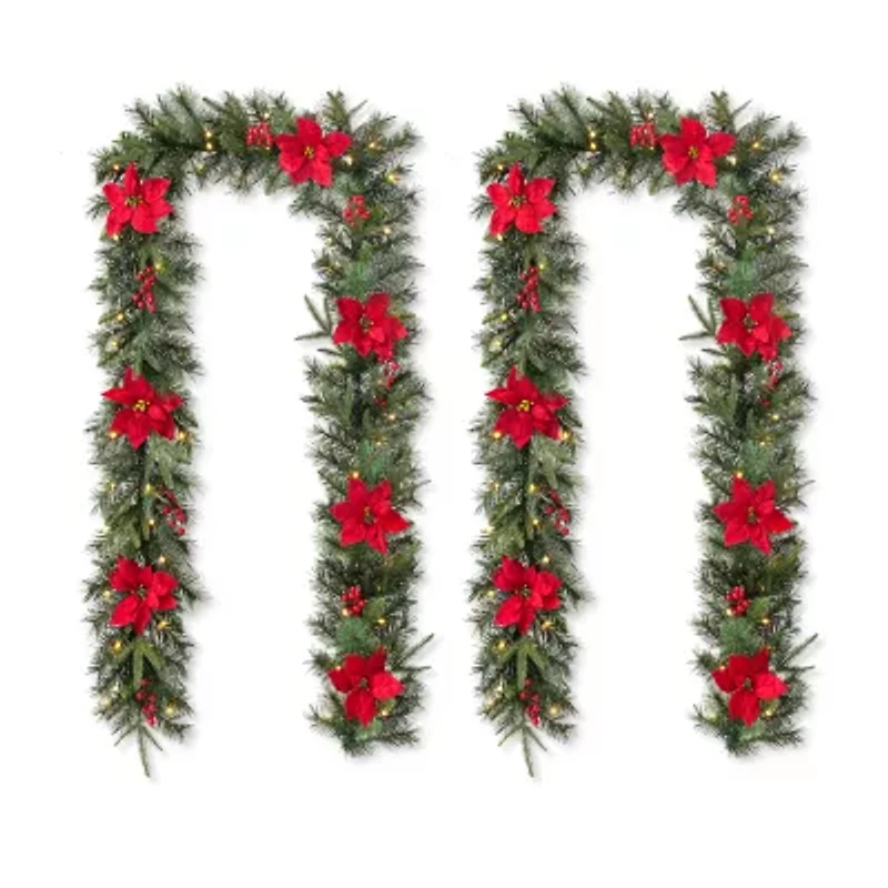 Glitzhome 2pc 9ft Pre-Lit Red Berries Indoor Christmas Garland
