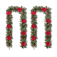 Glitzhome 2pc 9ft Pre-Lit Red Berries Indoor Christmas Garland
