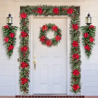 Glitzhome 2pc 9ft Pre-Lit Red Berries Indoor Christmas Garland