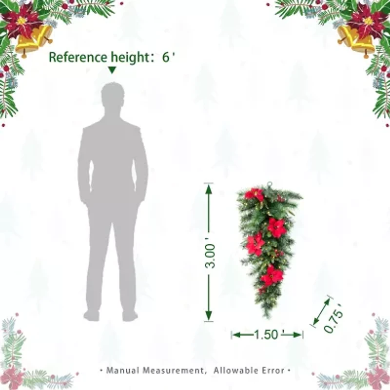 Glitzhome 3ft Pre-Lit Berries Teardrop Swag