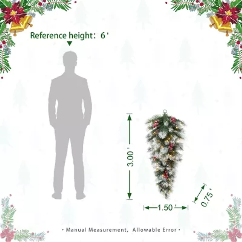 Glitzhome 3ft Pre-Lit Berries Teardrop Swag