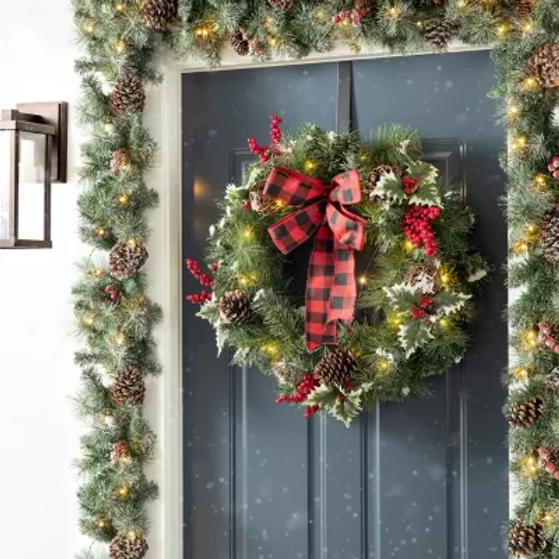 Glitzhome 2ft Snow Berry Twig Ball Wreath