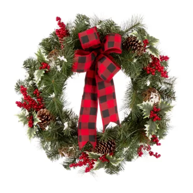 Glitzhome 2ft Snow Berry Twig Ball Wreath