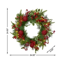 Glitzhome 2ft Ornament Berry Holly Pine Wreath