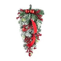 Glitzhome 2ft Flocked Berry Ornament Teardrop Swag