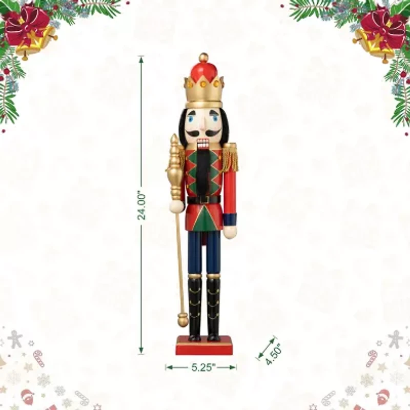 Glitzhome 2ft King Wooden Christmas Nutcracker