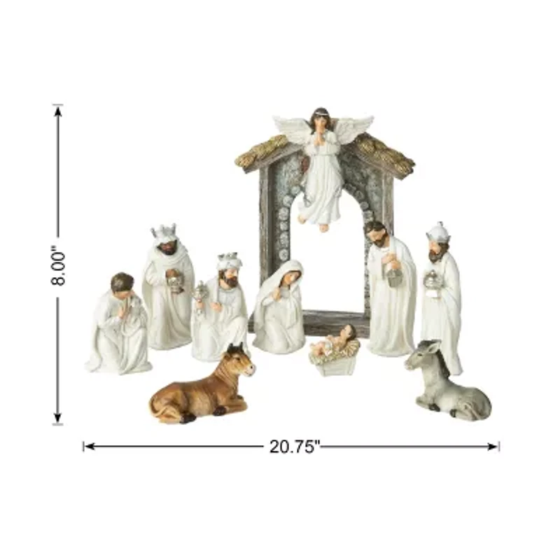Glitzhome 11pcs Ivory Resin Figurine Nativity Set