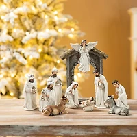 Glitzhome 11pcs Ivory Resin Figurine Nativity Set