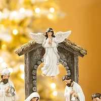 Glitzhome 11pcs Ivory Resin Figurine Nativity Set