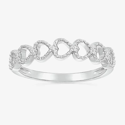 Womens 4MM 10K White Gold Heart Band