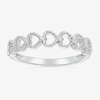 Womens 4MM 10K White Gold Heart Band