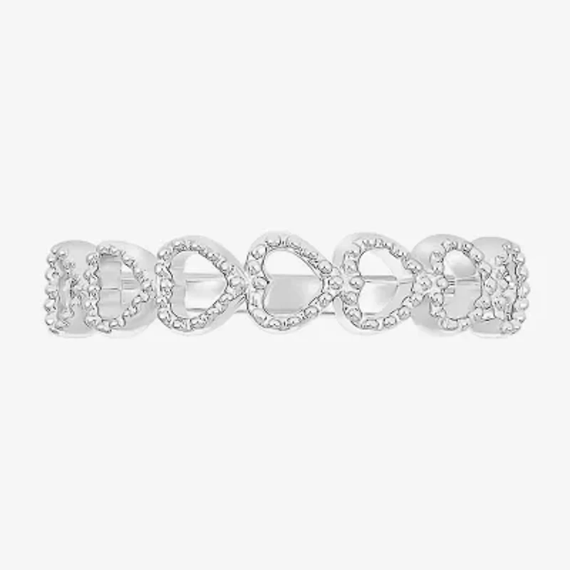 Womens 4MM 10K White Gold Heart Band