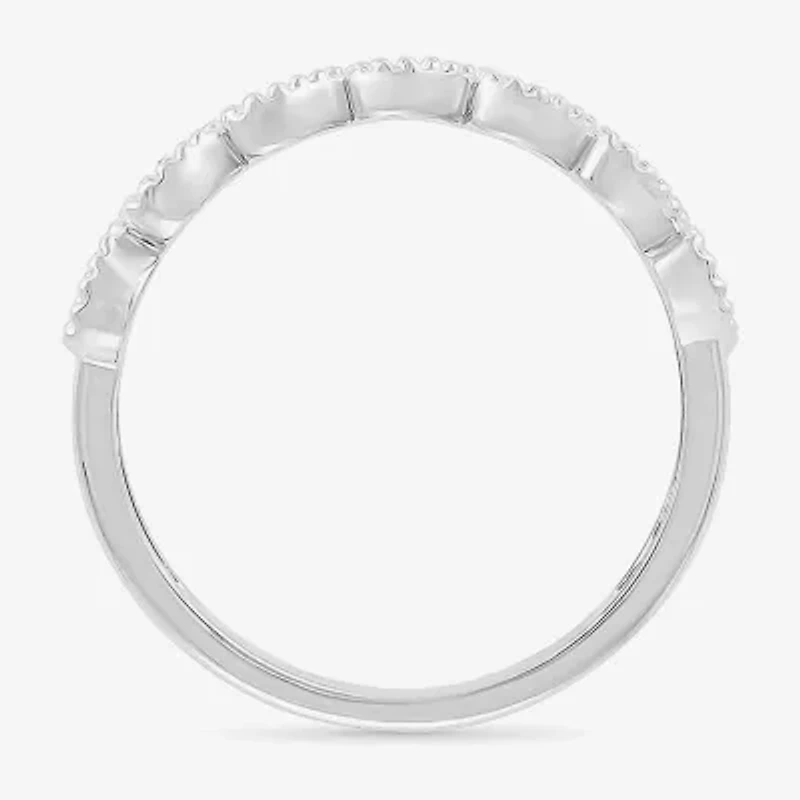 Womens 4MM 10K White Gold Heart Band