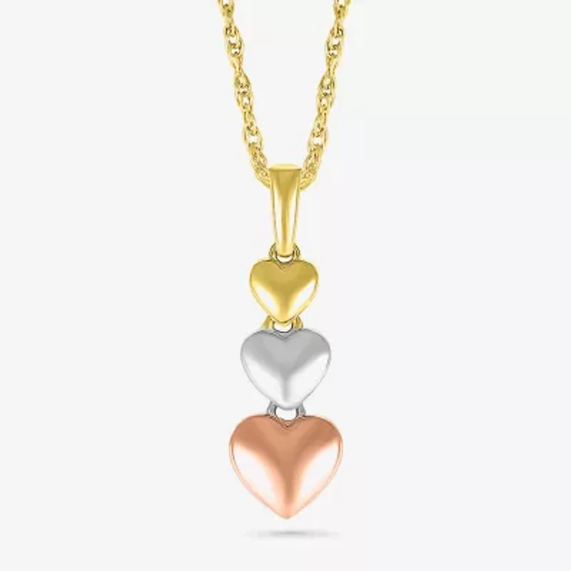 Womens 10K Tri-Color Gold Heart 18 Inch Pendant Necklace