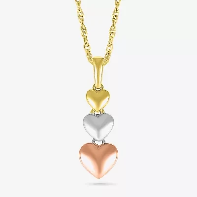 Womens 10K Tri-Color Gold Heart 18 Inch Pendant Necklace