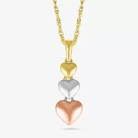 Womens 10K Tri-Color Gold Heart 18 Inch Pendant Necklace