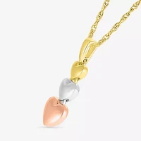 Womens 10K Tri-Color Gold Heart 18 Inch Pendant Necklace