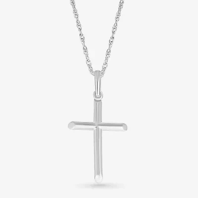 Womens 10K White Gold Cross 18 Inch Pendant Necklace