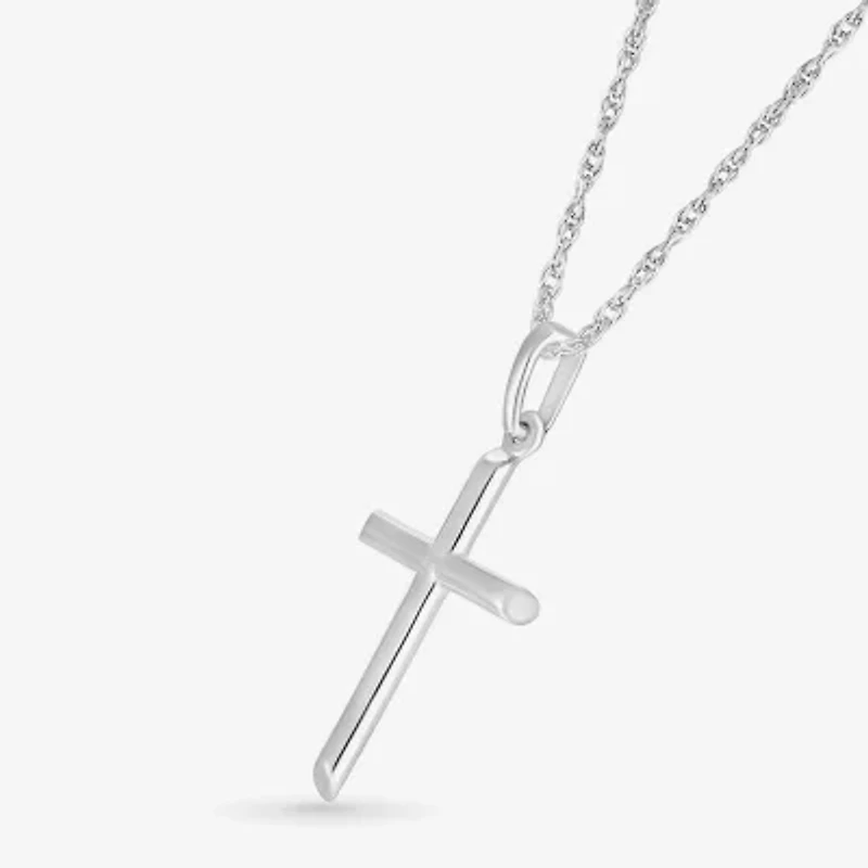 Womens 10K White Gold Cross 18 Inch Pendant Necklace
