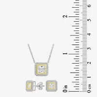 Womens Cubic Zirconia 10K Gold Sterling Silver Square 2-pc. Jewelry Set