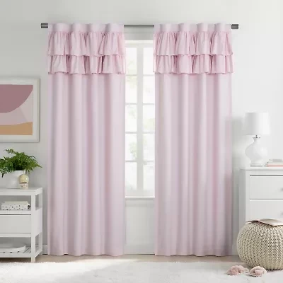 Under the Stars Kids Hayden Ruffle Rod Pocket Back Tab Energy Saving 100% Blackout Single Curtain Panel