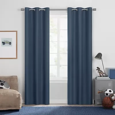 Under the Stars Kids Hayden Textured Grommet Top Energy Saving 100% Blackout Single Curtain Panel