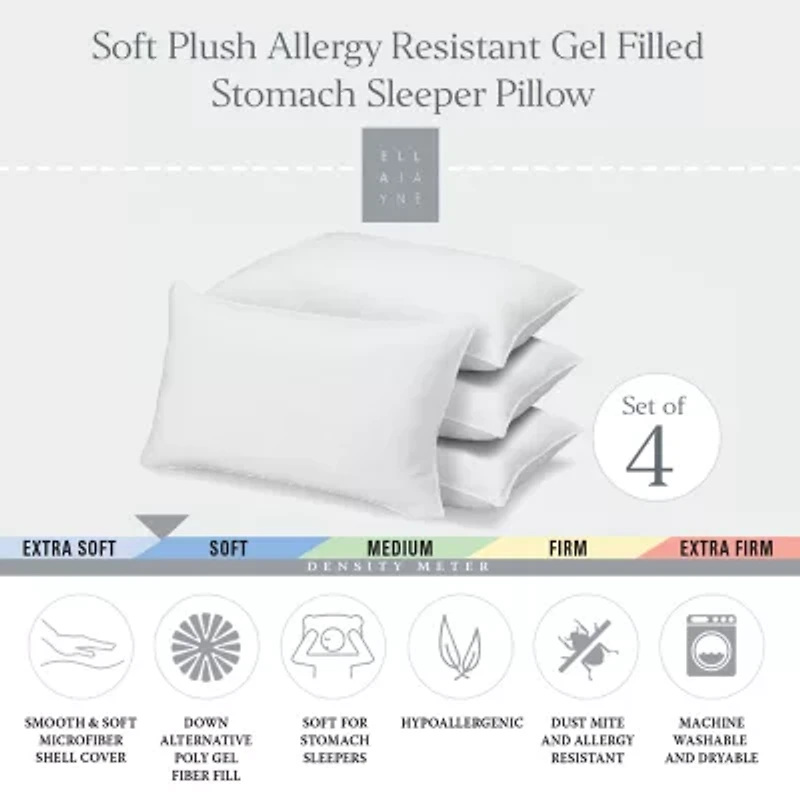 Ella Jayne Signature Plush Soft Allergy-Resistant Down Alternative Stomach Sleeper Pillow, Set of 4