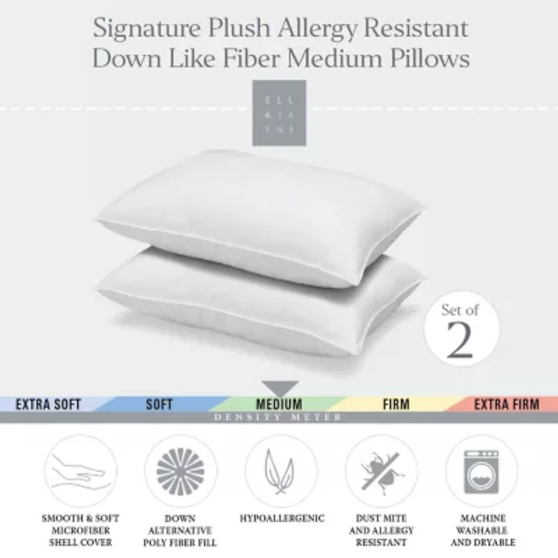 Ella Jayne Signature Plush Medium Density Allergy-Resistant Down Alternative Pillow, Set of 2