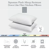 Ella Jayne Signature Plush Medium Density Allergy-Resistant Down Alternative Pillow, Set of 2