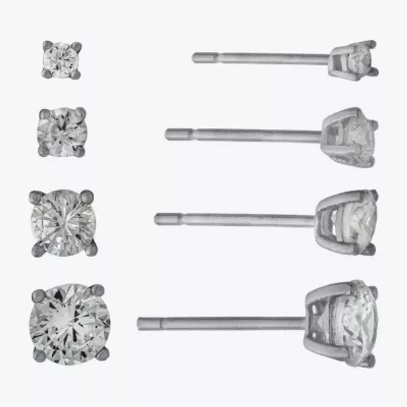 Silver Treasures Womens Cubic Zirconia Sterling Silver Round Pair Earring Set