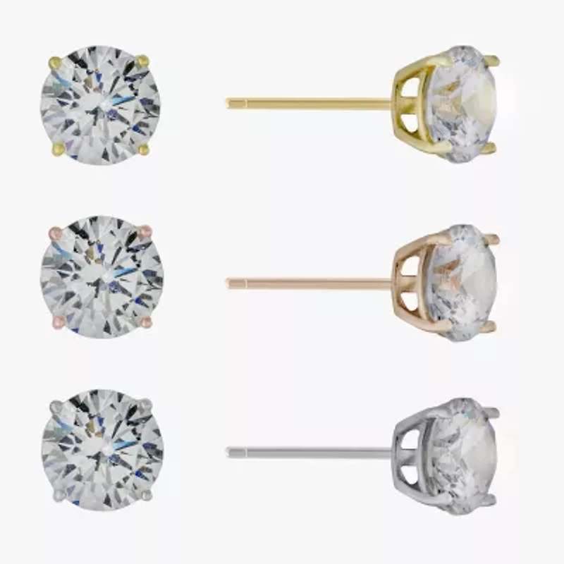 Silver Treasures Womens Cubic Zirconia Sterling Silver Pair Earring Set