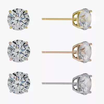 Silver Treasures Womens Cubic Zirconia Sterling Silver Pair Earring Set