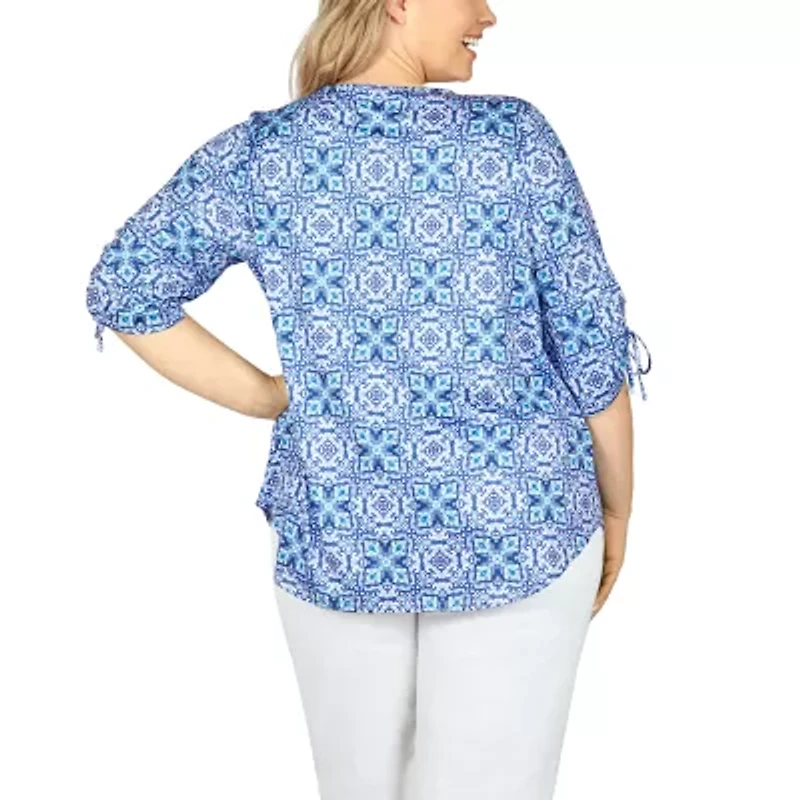 Larky Lark Womens Scoop Neck Elbow Sleeve Plus T-Shirt