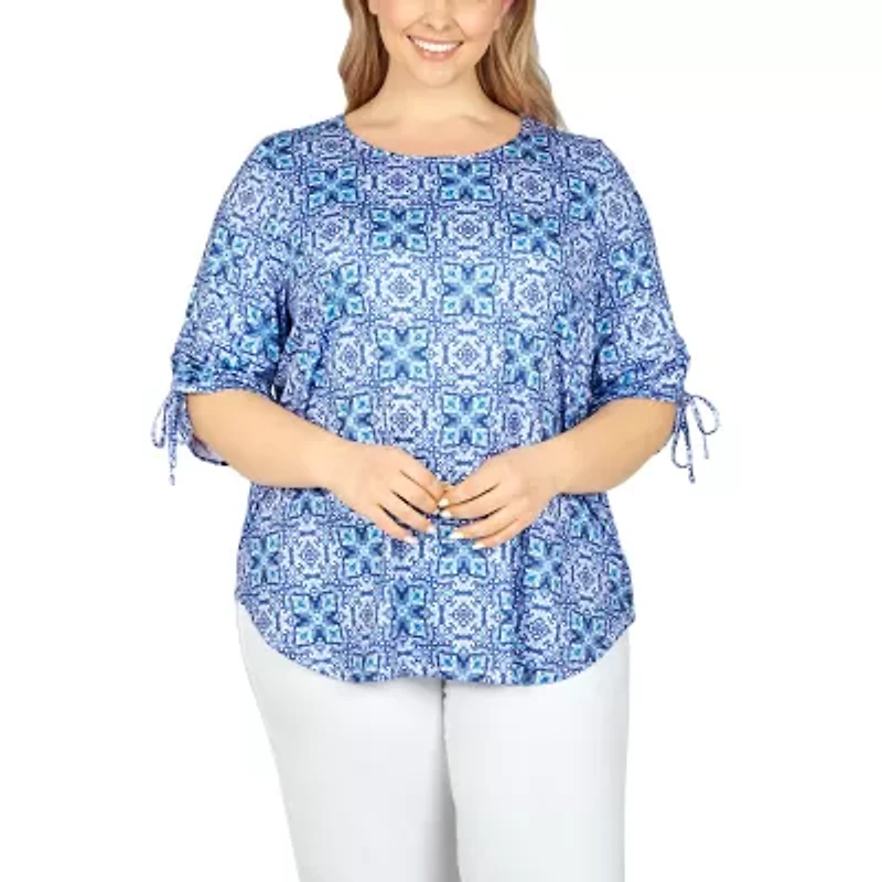Larky Lark Womens Scoop Neck Elbow Sleeve Plus T-Shirt