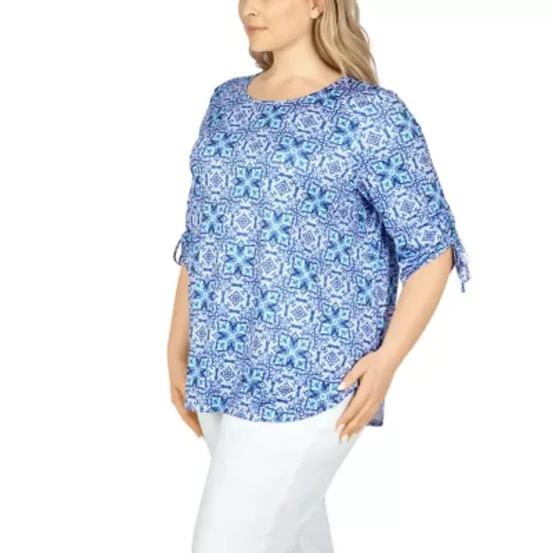 Larky Lark Womens Scoop Neck Elbow Sleeve Plus T-Shirt