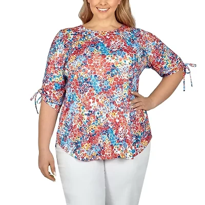 Larky Lark Womens Round Neck Elbow Sleeve Plus T-Shirt
